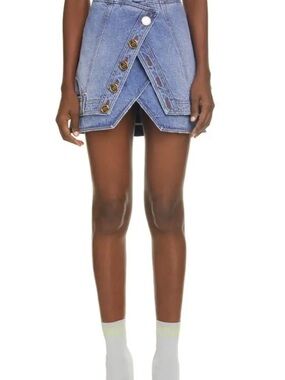Balmain Blue Denim Skirt with Branded Tag